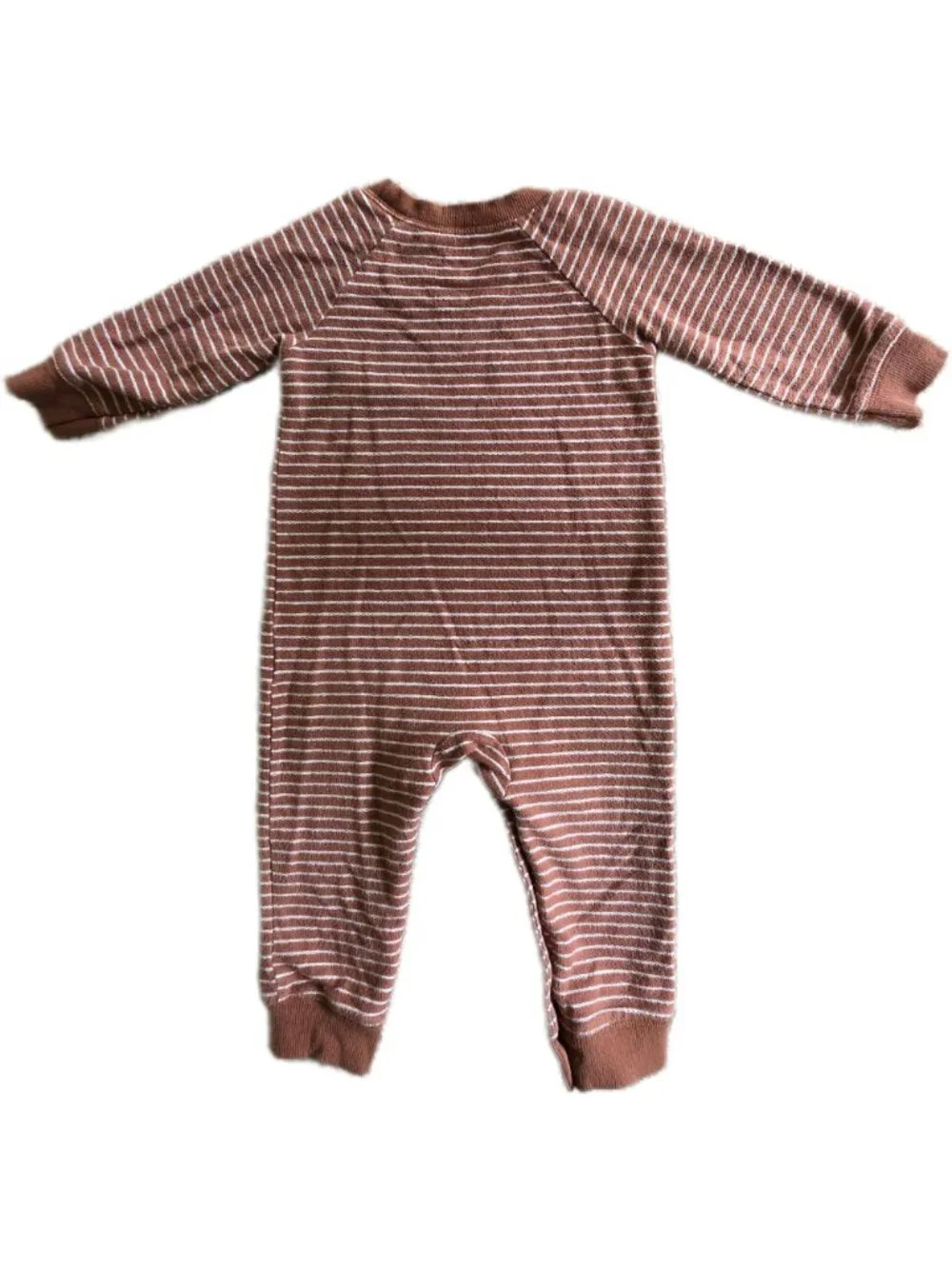 Carter's Brown Striped French Terry Romper Jumpsuit 18M Knee Patch
